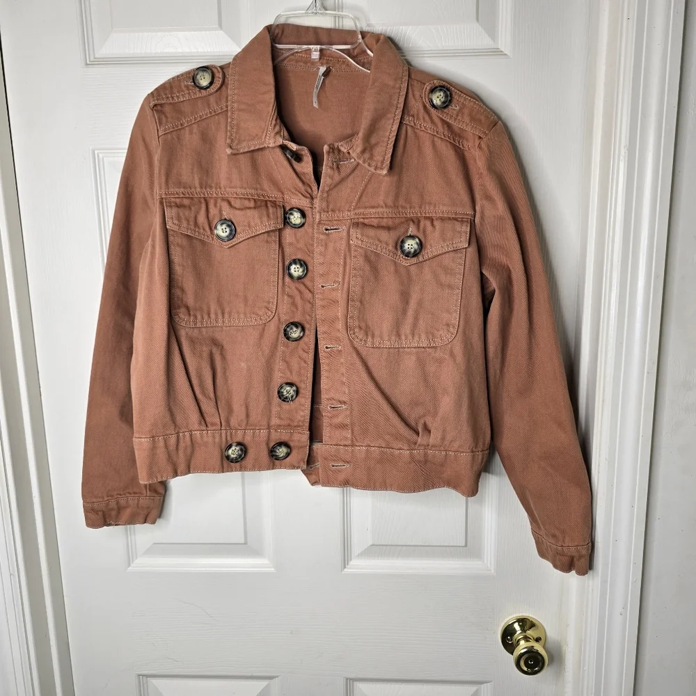 Free People terra cotta Button front shacket womens long sleeve S - Picture 1 of 12